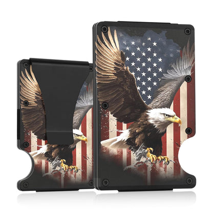 TZYTHT Flag Wallet for Men Minimalist Personalized Engraved Metal Wallet Slim Wallet Gifts for Soldiers Veteran Patriots (Flag 1)