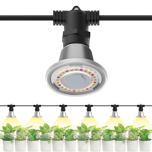 SANSI Hanging Grow Light String for Indoor Outdoor Plants, 6 LED Grow Light Bulbs 72W with Optical Lens for High PPFD, IP65 Waterproof Plant Grow Lamp for Greenhouse Garden (Upgraded)