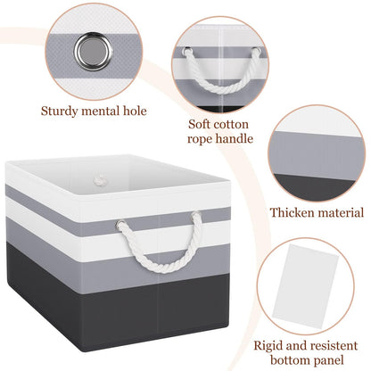 StorageTastic Storage Bin,Collapsible Storage Basket For Organizing,Large Storage Boxes With Rope Handles,Storage Containers,Gradient Grey,3 Pack