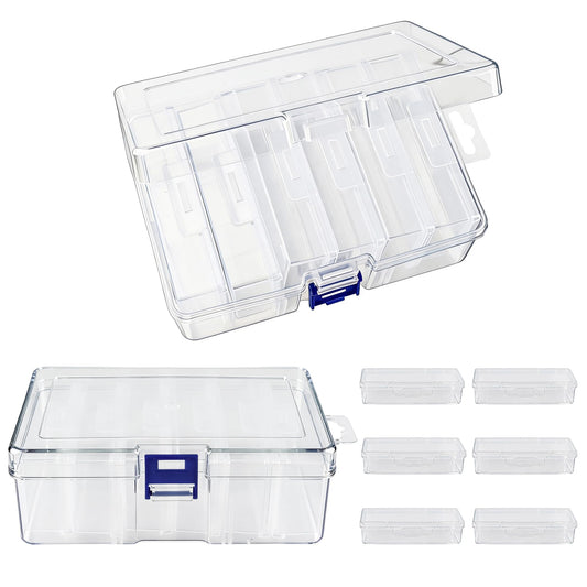Kexinglu 14Pcs Bead Organizer Box, Plastic Organizer Box with Adjustable Dividers, Small Clear Diamond Storage Containers Rectangle Case with Hinged Lid for Jewelry Travel DIY Art Bracelet Craft Nail