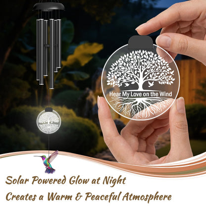 37" Solar Wind Chimes for Outside, Memorial Wind Chimes with Solar Powered Acrylic Lights & Hand-Painted Hummingbird – Sympathy Gift for Loss of Loved One, Outdoor Wind Chimes for Garden, Patio, Yard