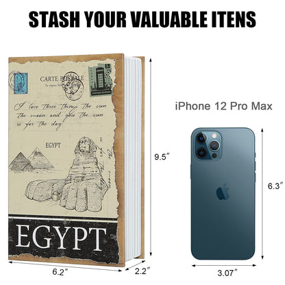 Diversion Book Storage Box,Secret Safe Can with Security Key,Hidden Stash Safe Box, Secret Containers for Money, Jewelry Documents or Valuables,Egypt