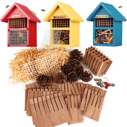 CEDAR ALPHA 4 Pack DIY Insect Hotel Kit, Backyard Insect House, Solid Wood 5.9"x 7.7"x 4.7", UVcoating Painted, Bee House, Nesting Habitat Shelters, Garden Shelter for Bees, Butterflies, Bugs