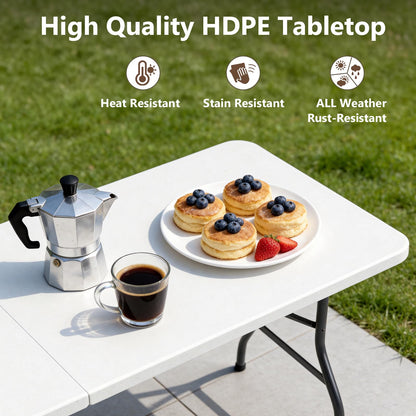 MAKE CHANGES Folding Table, 6 FT Foldable Plastic Table with Carrying Handle, Heavy Duty Portable Fold-in-Half Utility Table for Party, Camping, Banquet, Craft, Wedding, Indoor & Outdoor Use