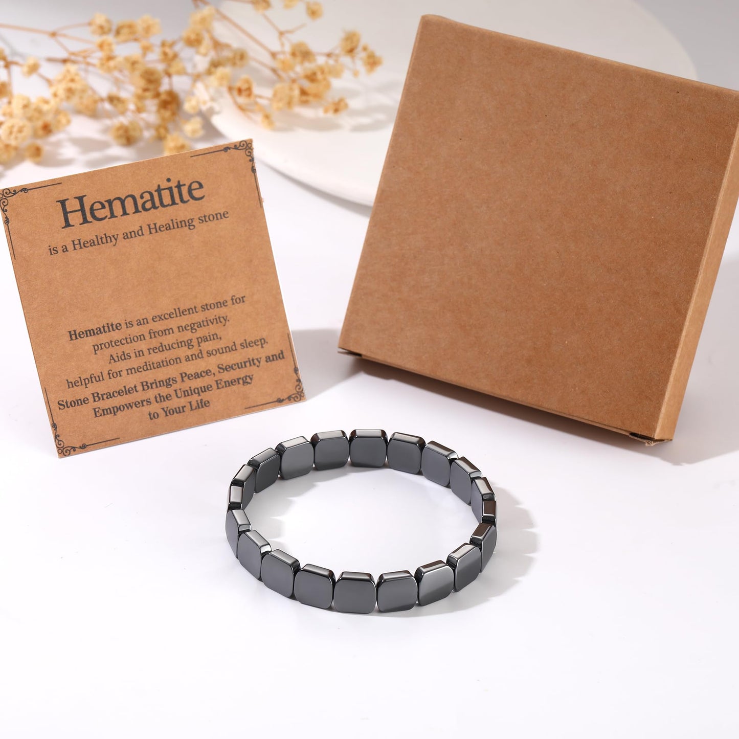 Fathers Day Bracelet Gifts for Grandpa from Granddaughter Grandson Black Geometric Hematite Bracelet for Men Grandpa Birthday Gift Energy Balancing Stress Relief Hematite Crystal Bracelet Jewelry