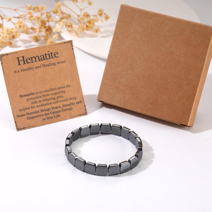 DONYUDE Fathers Day Dad Bracelet Gifts from Daughter Son Hematite Bracelet Men Black Square Crystal Bracelets Dad Birthday Inspirational Gifts for Father Papa Daddy