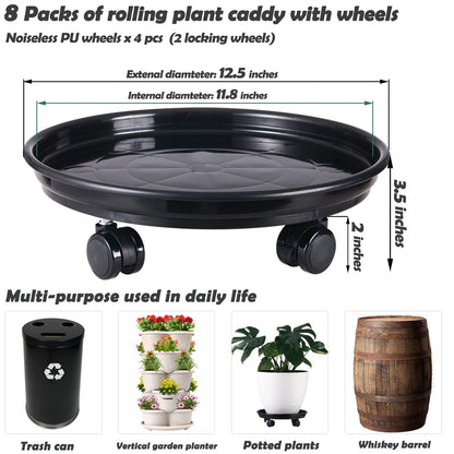 5 Packs Large Plant Caddy with PU Wheels 12" Rolling Plant Stands Heavy-duty Plastic Plant Roller Base Pot Movers Plant Saucers on Wheels Indoor Outdoor Plant Dolly with Casters Planter Tray Coaster