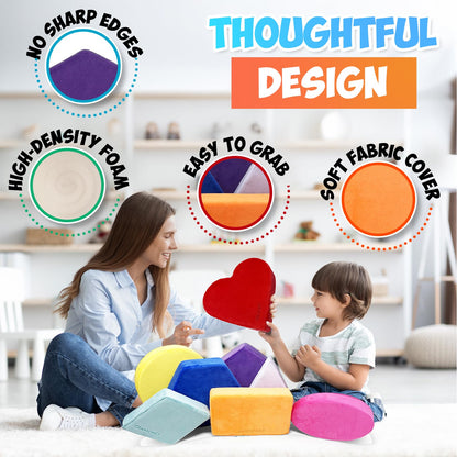 Plush Blocks - The Original Premium Plush Building Block & Shapes for Kids - Certified Safe Foam Blocks in Luxuriously Soft Fabric Covers (Classic Colors, Shapes)