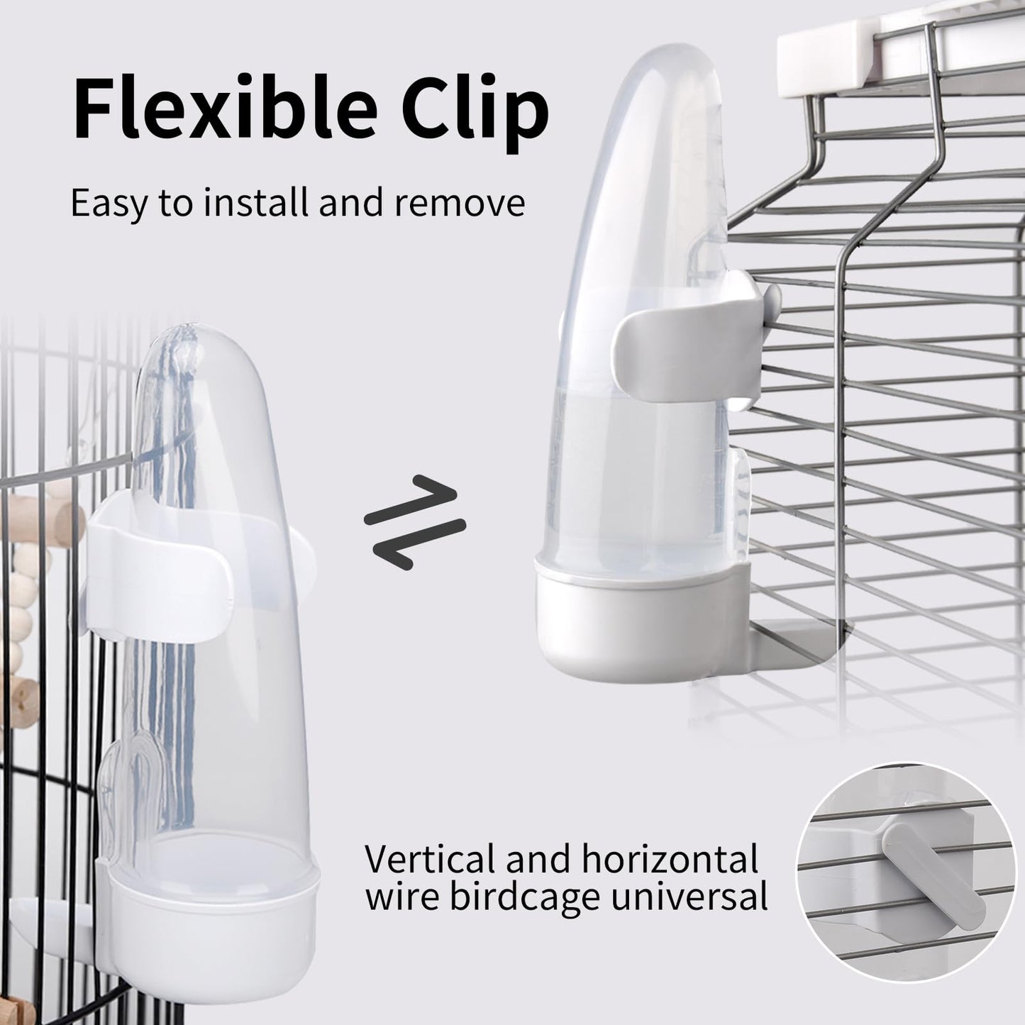 YOOSO WING Bird Feeder Automatic Bird Water Dispenser Set for Cage No Mess Parakeet Cage Water Dispenser PP Material, 200ml/6.8fl oz (2PCS)