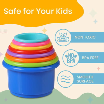 Stacking Cups Baby Toy Educational Cup Stacking Set 8-Pc Rainbow Stackable Cups | Nesting Cups for Babies 6-12 Months | Stacking Cups for Toddlers 1-3 Perfect for Indoor/Outdoor, Rainbow (8Pcs)
