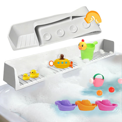 2Pack Bathtub Splash Guard for Kids Adult - 31IN Silicone Bath Tray Shelf for Tub with 11 Suction Cups, Bath Tub Play Shelf for Kids & Toy Holder, Bathtub Accessories Prevent Water Spill in Bathroom