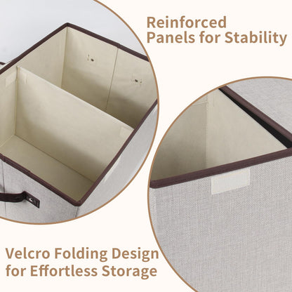 Tcbelosion Foldable Fabric Storage Box, 16.5 x 11.8 x 9.8 inches (L x W x H), with Double-Lid & Dividers, Large Organizer for Home, Closet, Office(Grey)