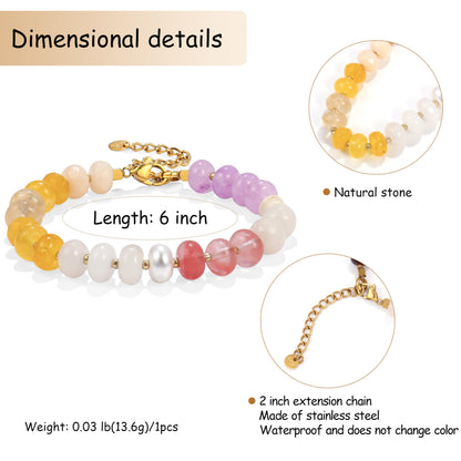Badu Gemstone Beaded Bracelet for Women Colorful Natural Stone Freshwater Pearl Surfer Beach Rainbow Bracelet Jewelry Gift