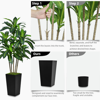 ASTIDY Artificial Dracaena Tree 5FT - Faux Tree with Black Tall Planter - Fake Tropical Yucca Floor Plant Potted - Artificial Silk Tree for Home Office Living Room Decor Indoor