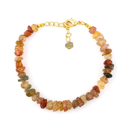 CRYSTALINES Genuine Raw Brown Zircon Gemstone Bracelet, Handmade Bohemian Jewelry, Rough Stone Gold Plated Bracelet, Chakra & Healing Crystals, Christmas Gift for Her (Size.7+1inch)