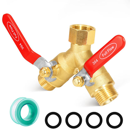 SIGURANTA Garden hose splitter, full-flow, heavy-duty brass 2-way high flow, outdoor faucet Y-valve closure diverter connector, garden hose high-flow diverter adapter. (2-Way Full Flow 1PCS)