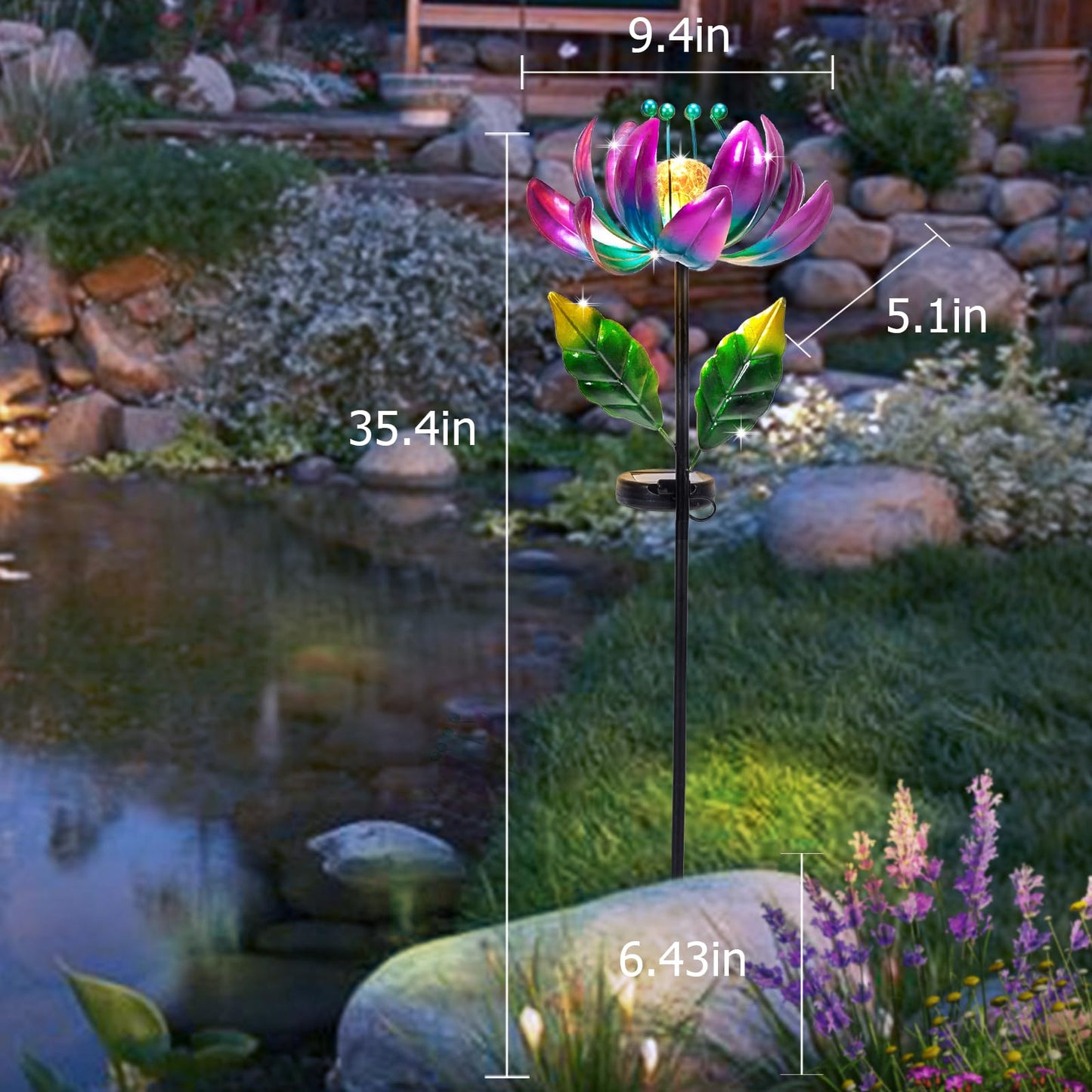 AIINY Solar Purple Metal Flower Wind Spinners, Colorful Spinning Windmill Lotus Yard Art Lights Wind Pinwheels with LED Crystal Ball Decorative Stake Lighting Flower Sculpture