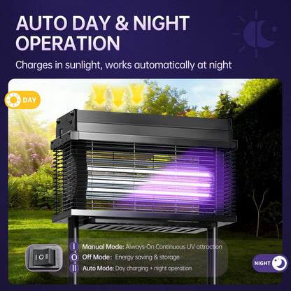 Spansol Solar Bug Zapper Outdoor, Purple UV Mosquito Zapper with Smart Rain Off Rechargeable Mosquito Killer Lamp, Wireless Solar Powered Fly Trap for Yard Patio RV Camping (Black)