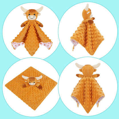 Sprinqdawin Loveys for Babies,Soft Baby Security Blanket for Newborn Infant Toddler Snuggle Toy Stuffed Animal,Lovey Highland Cow Security Blankets Baby Unisex for Gifts(Highland Cow,12.2in)
