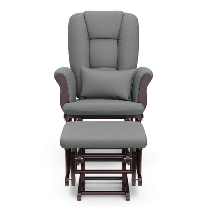 Storkcraft Tuscany Custom Glider and Ottoman with Free Lumbar Pillow (Espresso/Grey) - Cleanable Upholstered Comfort Rocking Nursery Chair with Ottoman