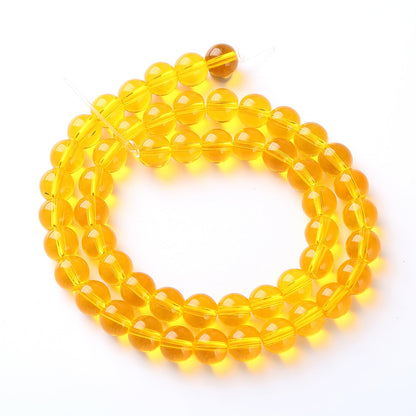 32pcs 12mm Smooth Yellow Crystal Glass Beads Citrine Round Loose Beads for Jewelry Making DIY Bracelet Necklace 15" Energy Healing Power Stone Beads