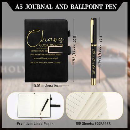 Pickmesh 3 Pcs Chaos Coordinator Appreciation Gifts for Women Men 17 oz Coffee Tumbler A5 Leather Journal with Ballpoint Pen for Admin Professionals Manager Assistant‌ Employee Teacher(Black)