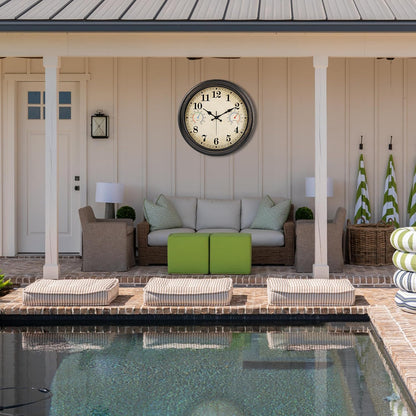 Alarllok 16 Inch Large Outdoor Clock with Thermometer and Hygrometer Combo, Waterproof Indoor Outdoor Wall Clocks for Patio, Pool, Garden, Backyard Decor- Retro Bronze