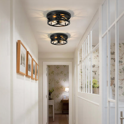 Elekeed 2-Light Flush Mount Ceiling Light Fixture, Farmhouse Ceiling Lights for Kitchen, Modern Black Close to Ceiling Light for Hallway Bedroom Balcony Porch Stairway, E26, (2 Pack)