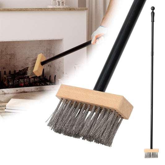 59" Fireplace Brush, Adjustable Metal Handle with Metal bristles, Suitable for Indoor fireplaces, Outdoor fire pits, and Camping. Easily Clears Ashes and Embers