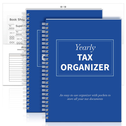 Faccito 2 Pack Yearly Tax Organizer 13" x 9.7" Tax Record Organizer with 12 Pockets Spiral Bound Income Folders Monthly Bill Receipt for Home Office Taxes