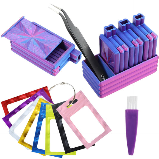Diamond Painting Trays with Lid, 4Pcs Diamond Art Tray with 4 Compartments Diamond Painting Storage Organizers Case, Tweezers, Brushes, 16pcs Ziplock Pouches Bags for Diamond Art Kit (Blue Purple)