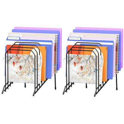 Gawerk Incline Metal Desk Magazine Folder Holder, Sorter Desk File Organizer with 8-Section Vertical Compartments Rack File Organizer for Office, Home, School (2 Pack)