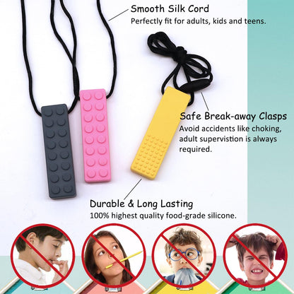 Chewy Necklaces for Sensory Kids Boys Girls, Silicone Chew Necklace Sensory Toys for Autistic, ADHD, Anxiety, SPD, 7 Pack Chewy Fidget Toys Autism Sensory Products for Children Adults Chewing