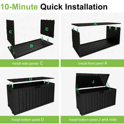 ZEUKMXOO 75 Gallon Outdoor Storage Box Waterproof,350LBS Lockable Patio Storage Box for Patio Cushions,Garden Tools and Tools Storage,Outside Storage Box-Black