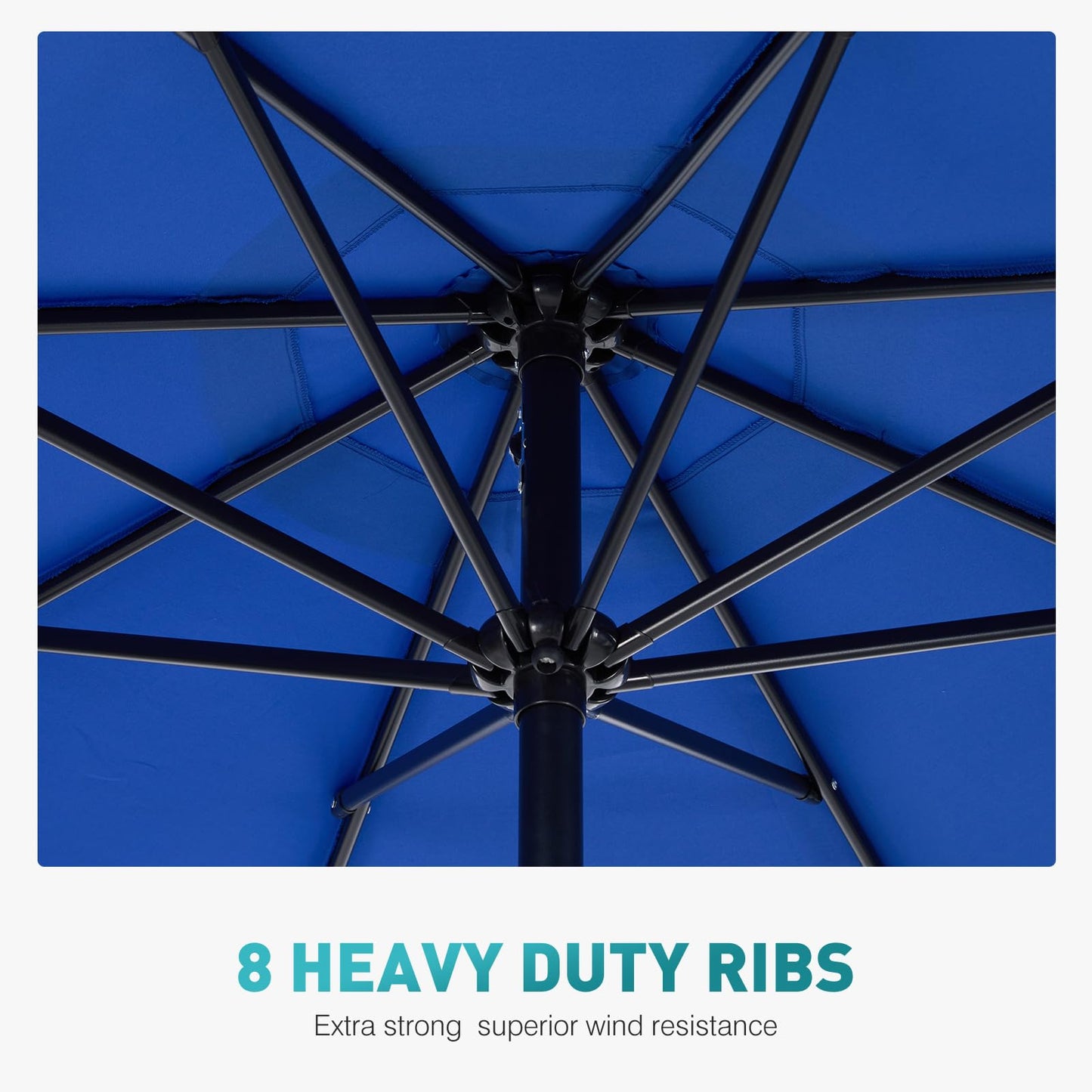 OLIXIS 9ft Patio Umbrella with Tilt and Crank Button & 8 Sturdy Ribs Waterproof, Patio Table Umbrella Perfect for Poolside, Terrace, Beach and Outdoor Restaurant, Blue