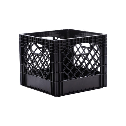 Plastic Milk Crate Storage Tote with Handles, 16-Quart Stackable Cube Organizer for Garage, Home, and Office, Made in the USA, 13" x 13" x 11" (1-Pack) - Black