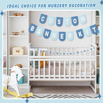 Hahafelt 125 Pcs Make Your Own Banner Kit Personalized Handmade Name Scallop Felt Banner for Baby Nurseries Kids Rooms Decor, Custom Banners for Birthday Wedding Baby Shower(Blue)