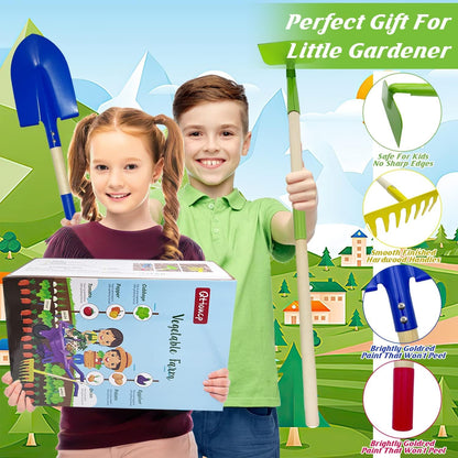Qtioucp Kids Gardening Tools Outdoor Toys Set Backyard Play with Wheelbarrow Educational STEM Learning Pretend Toys Outdoor Indoor for Toddlers Kids Boys Girls (Red Wheelbarrow Set)