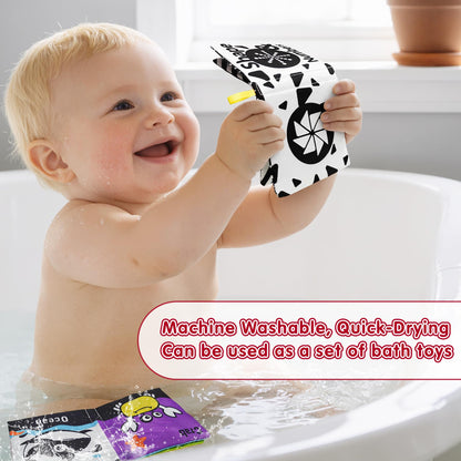 6 PCS High Contrast Black and White Crinkle Cloth Books for Infants 0-3 3-6 Months, Tummy Time Soft Book,Montessori Sensory Toys for Brain Development, Baby Educational Toys Gift for Boys Girls