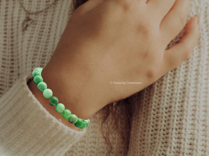 Amazing Gemstone Chrysoprase Premium Bracelet, Gifts For Men & Women - Protection Healing Crystal Bracelet - 8mm Gemstone Beaded Adjustable Bracelet, Pulseras Para Hombres Mujer Stocking Stuffers
