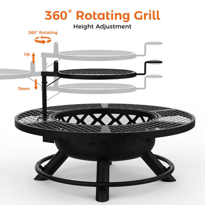 BALI OUTDOORS Fire Pit with Poker, 40 inch Outdoor Fire Pit Patio, Wood Burning Firepits for Outside with Grill
