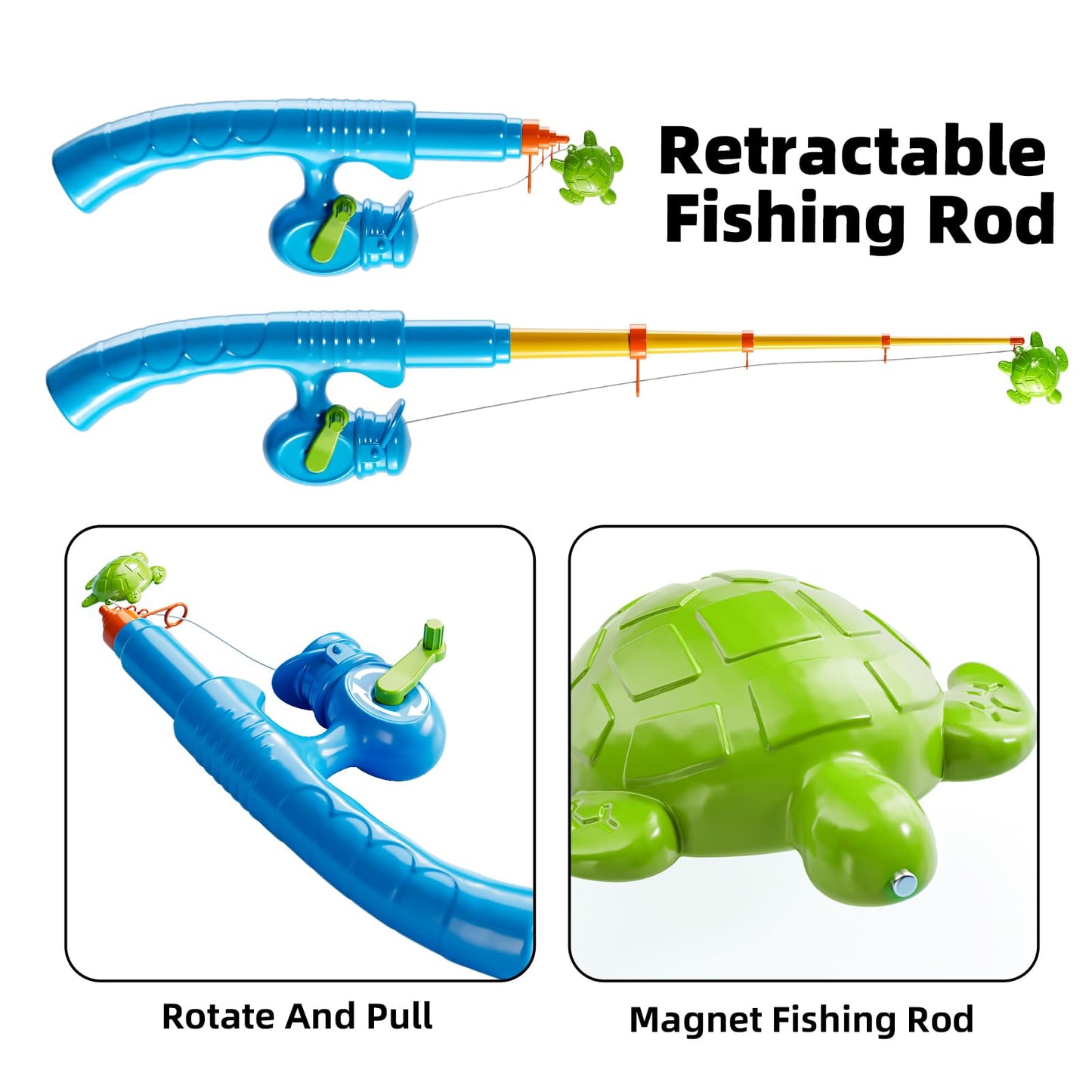 TEMI Magnet Fishing Game for Kids 4-8, Fish Toys for Kids 3-5, Bathtub Floating Fishing Pole, Water Table Pool with Rod Net, Summer Water Play Indoor and Outdoor, Gifts for Holiday for Boy and Girls