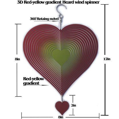 DJUAN Wind Spinner Red-Yellow Gradient Love Heart 3D Metal Hanging Wind Spinners Worth Gift Stainless Steel Yard Art Decorations Indoor/Outdoor Kinetic Wind Sculptures & Spinners