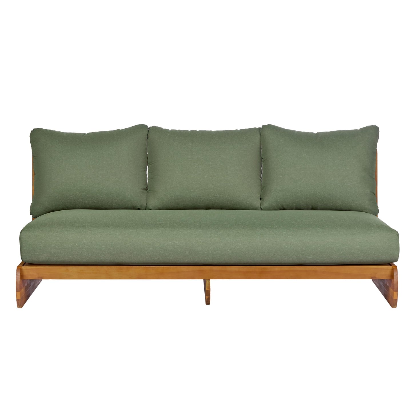 Christopher Knight Home Poppy Acacia Wood Outdoor 3 Seater Sofa with Cushion, Wooden Patio Sofa Couch with Cushion, Comfy Armless Cloud Sofa Couch, Patio Furniture Sofa Set, Teak+Olive Green