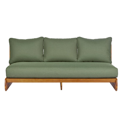 Christopher Knight Home Poppy Acacia Wood Outdoor 3 Seater Sofa with Cushion, Wooden Patio Sofa Couch with Cushion, Comfy Armless Cloud Sofa Couch, Patio Furniture Sofa Set, Teak+Olive Green