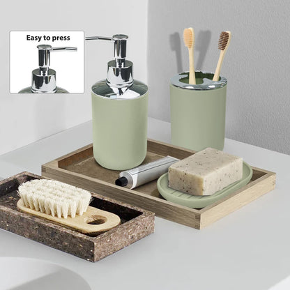 CERBIOR Bathroom Accessories Set 6 Piece Bath Ensemble Includes Soap Dispenser, Toothbrush Holder, Toothbrush Cup, Soap Dish for Decorative Countertop and Housewarming Gift (Green)