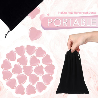 Ecation 120 Pcs Heart Quartz Bulk Crystals Stone Bulk Natural Polished Stone Heart Love Carved Healing Worry Crystal with Flannel Bag for Women Gifts(Rose Quartz)