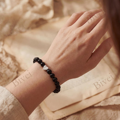 Bivei 6mm Black Onyx Crystal Stretch Bracelets for Women, Handmade Natural Stone Beaded Bracelet, Yoga Protection Jewelry Gift