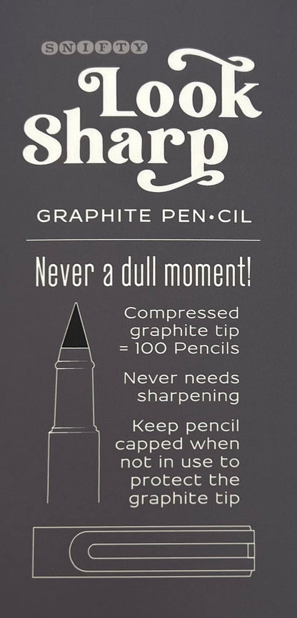 SNIFTY Look Sharp Always Sharp Pen•cil - Compressed graphite tip equals 100 pencils - Gray metal barrel + cap + eraser