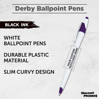 Personalized Ballpoint Pens Set of 10/50/100 by DISCOUNT PROMOS- Black Ink, Slim & Curvy Design, Retractable, Ideal for Office, Corporate Merchandise, Tradeshows- Purple